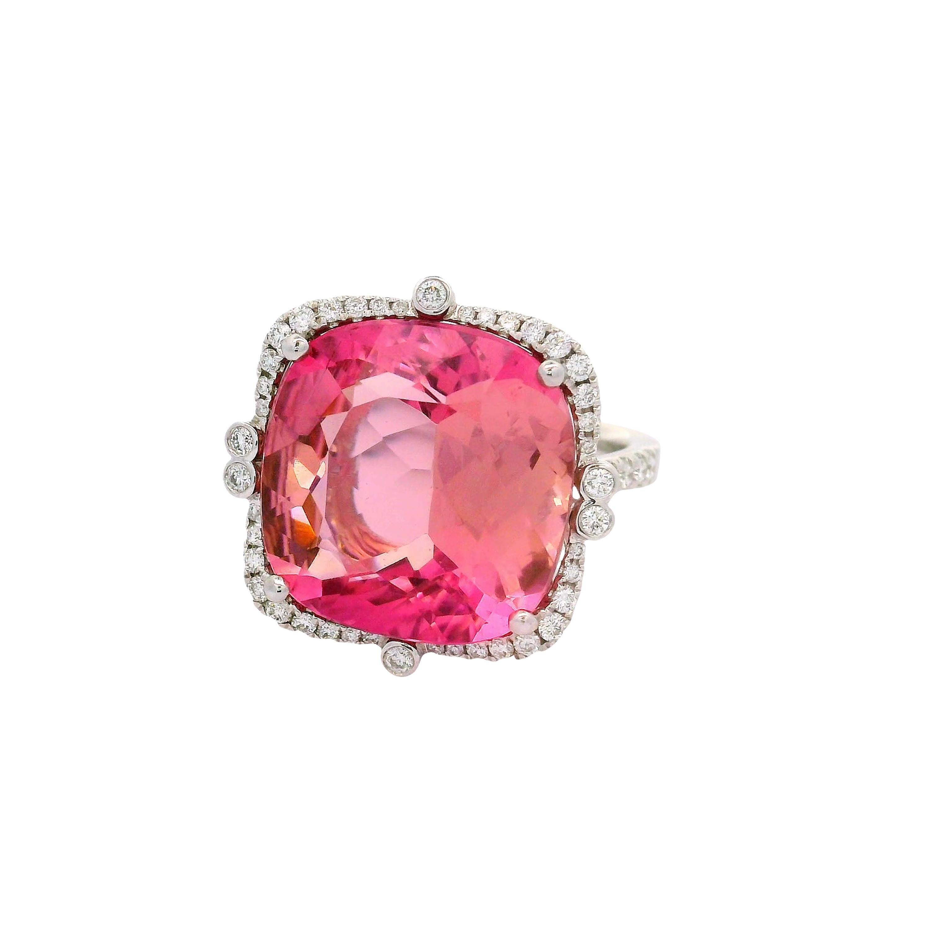 13,80 Karat Pink Tourmalin Diamant 14k Weißgold Ring (Zeitgenössisch) im Angebot