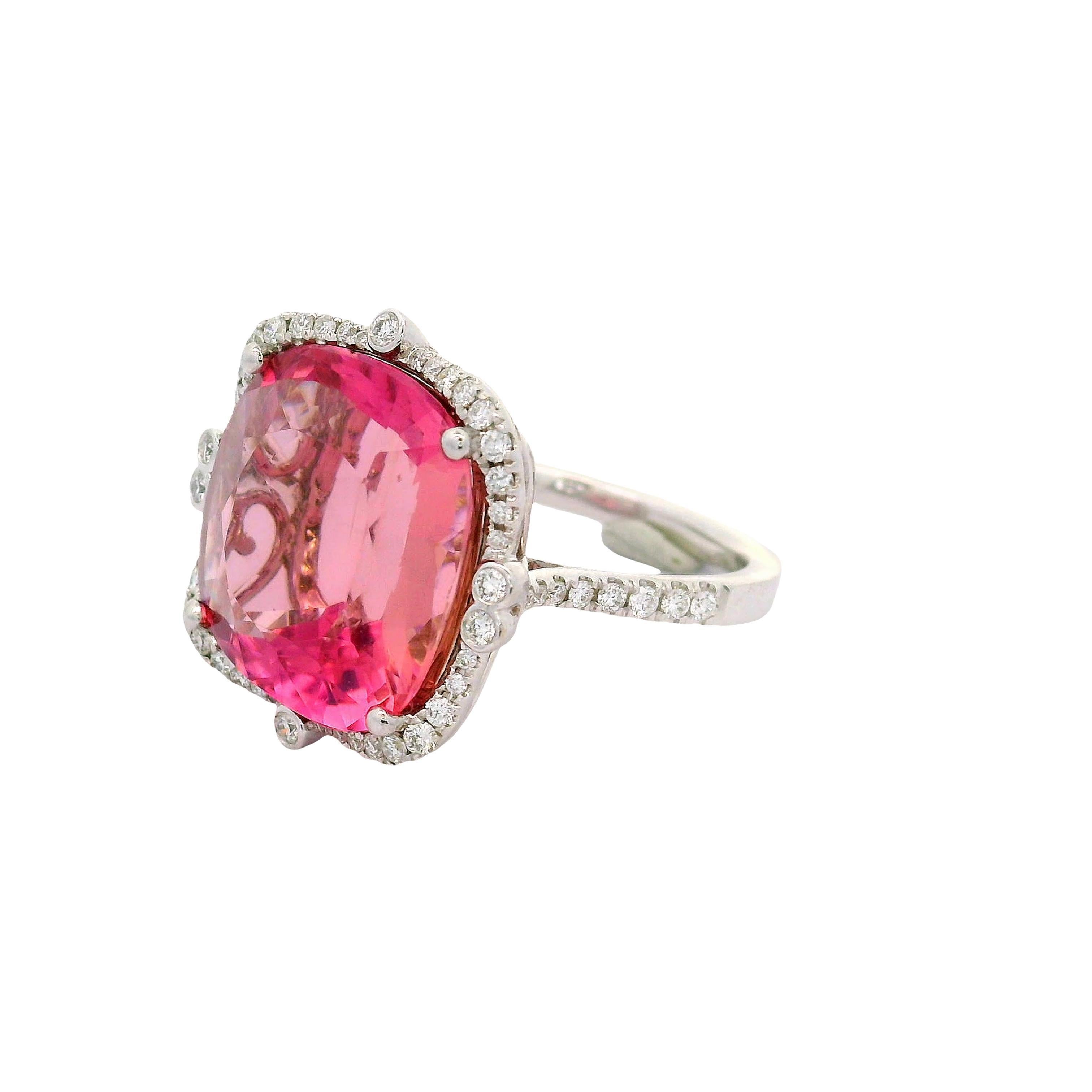 13,80 Karat Pink Tourmalin Diamant 14k Weißgold Ring im Zustand „Hervorragend“ im Angebot in Beverly Hills, CA
