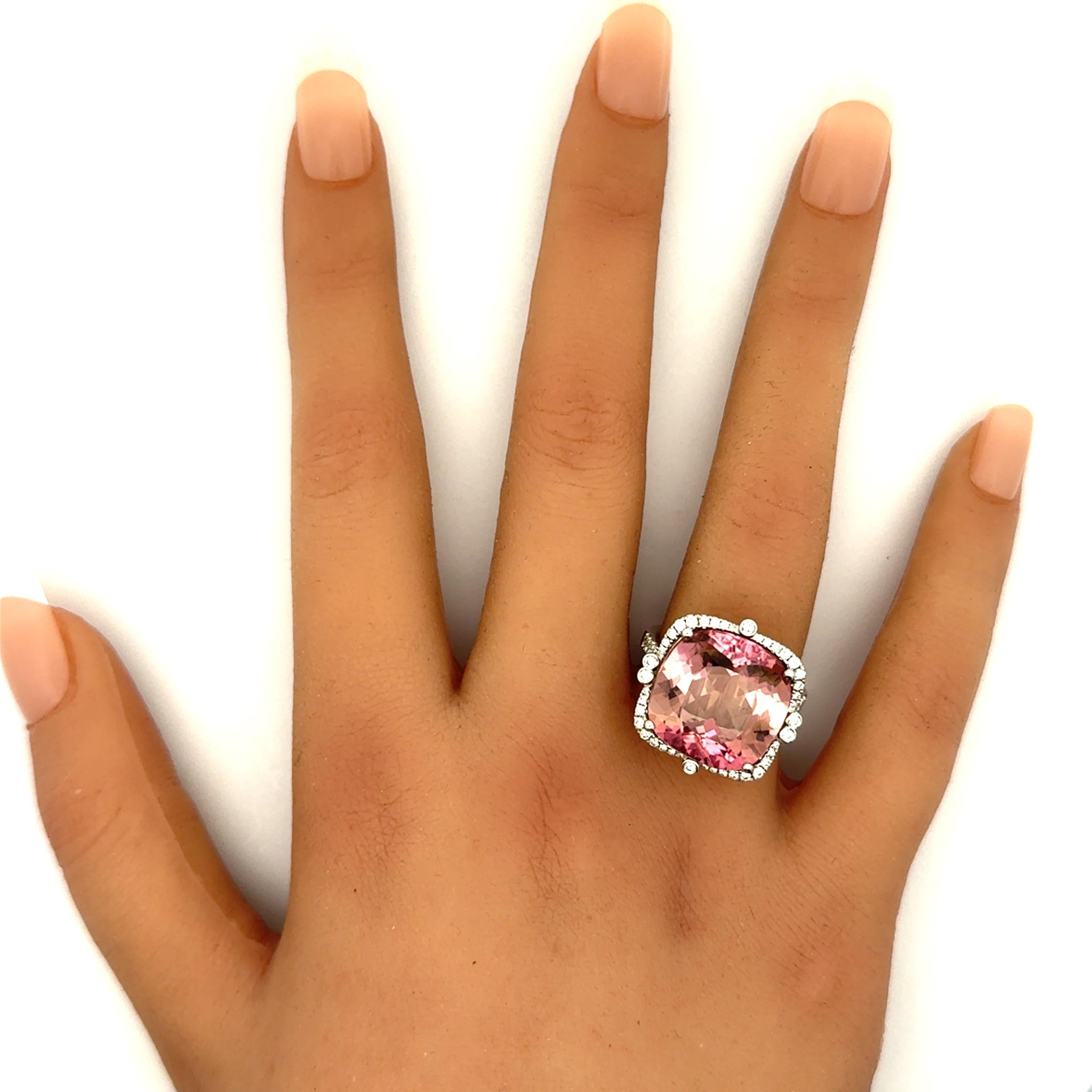 13,80 Karat Pink Tourmalin Diamant 14k Weißgold Ring Damen im Angebot