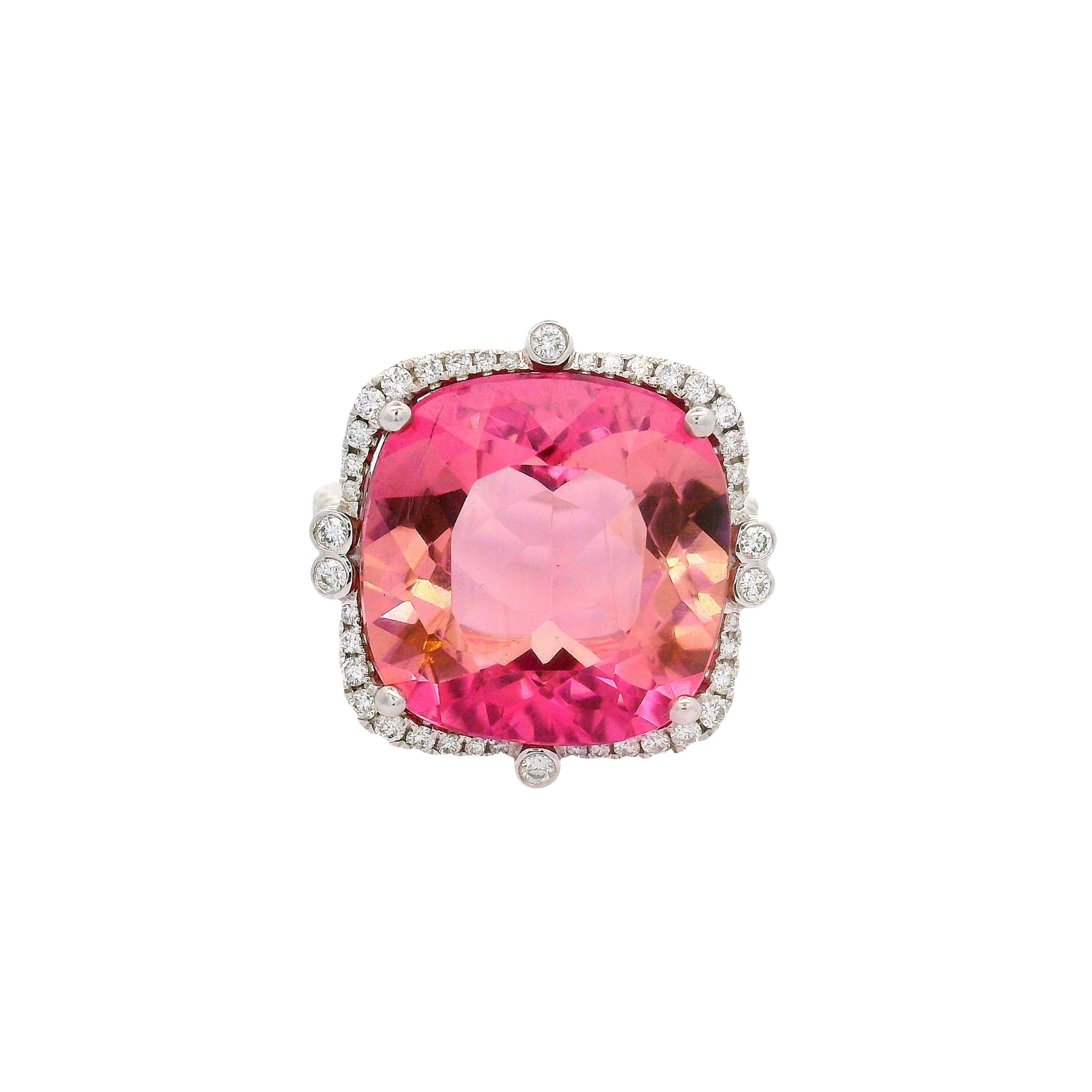 13,80 Karat Pink Tourmalin Diamant 14k Weißgold Ring im Angebot