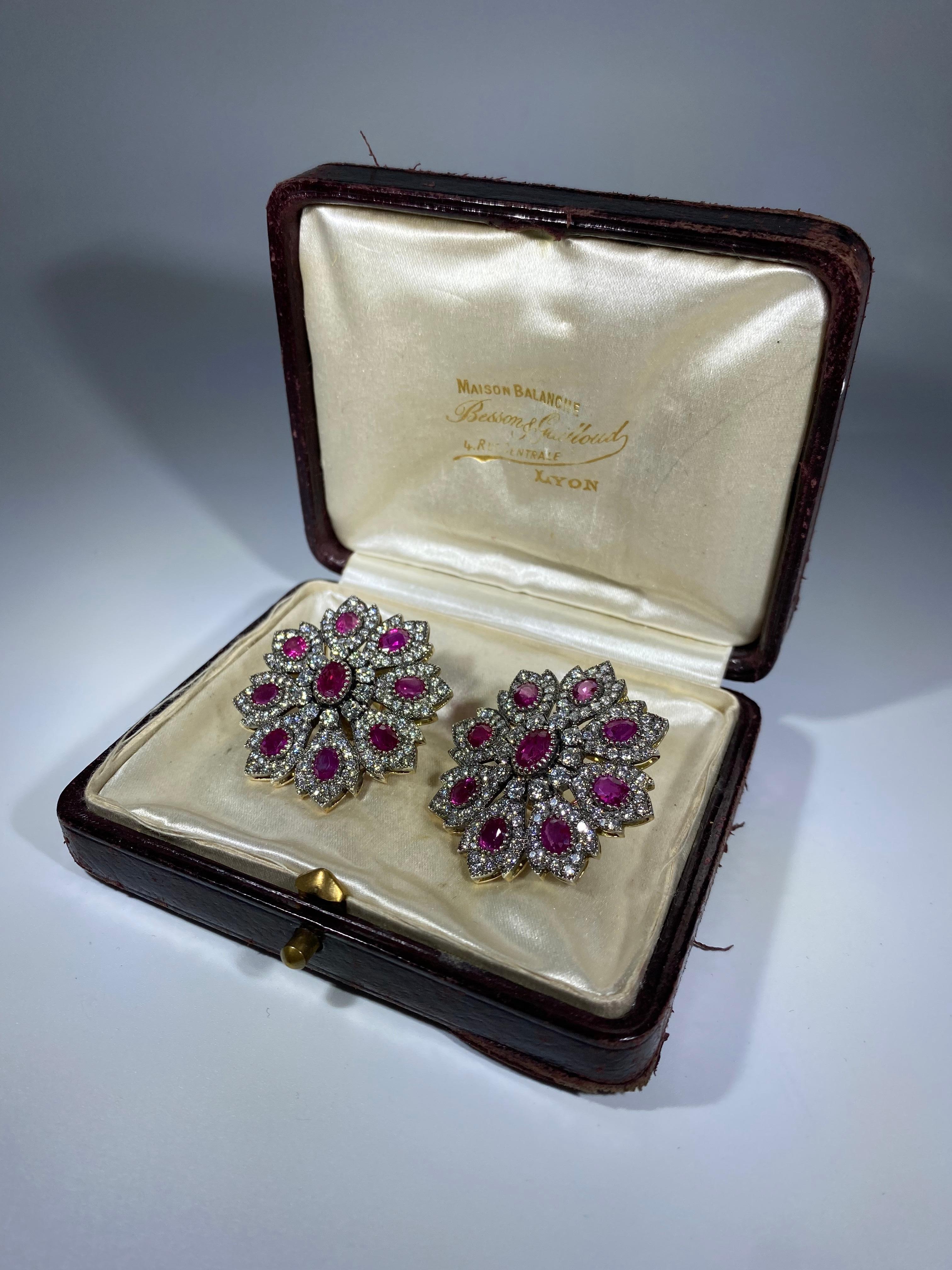13.80 Carat Ruby and 8.20 Carat Diamond 18K Gold Edwardian Earring For Sale 5