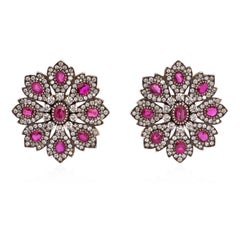 13.80 Carat Ruby and 8.20 Carat Diamond 18K Gold Edwardian Earring