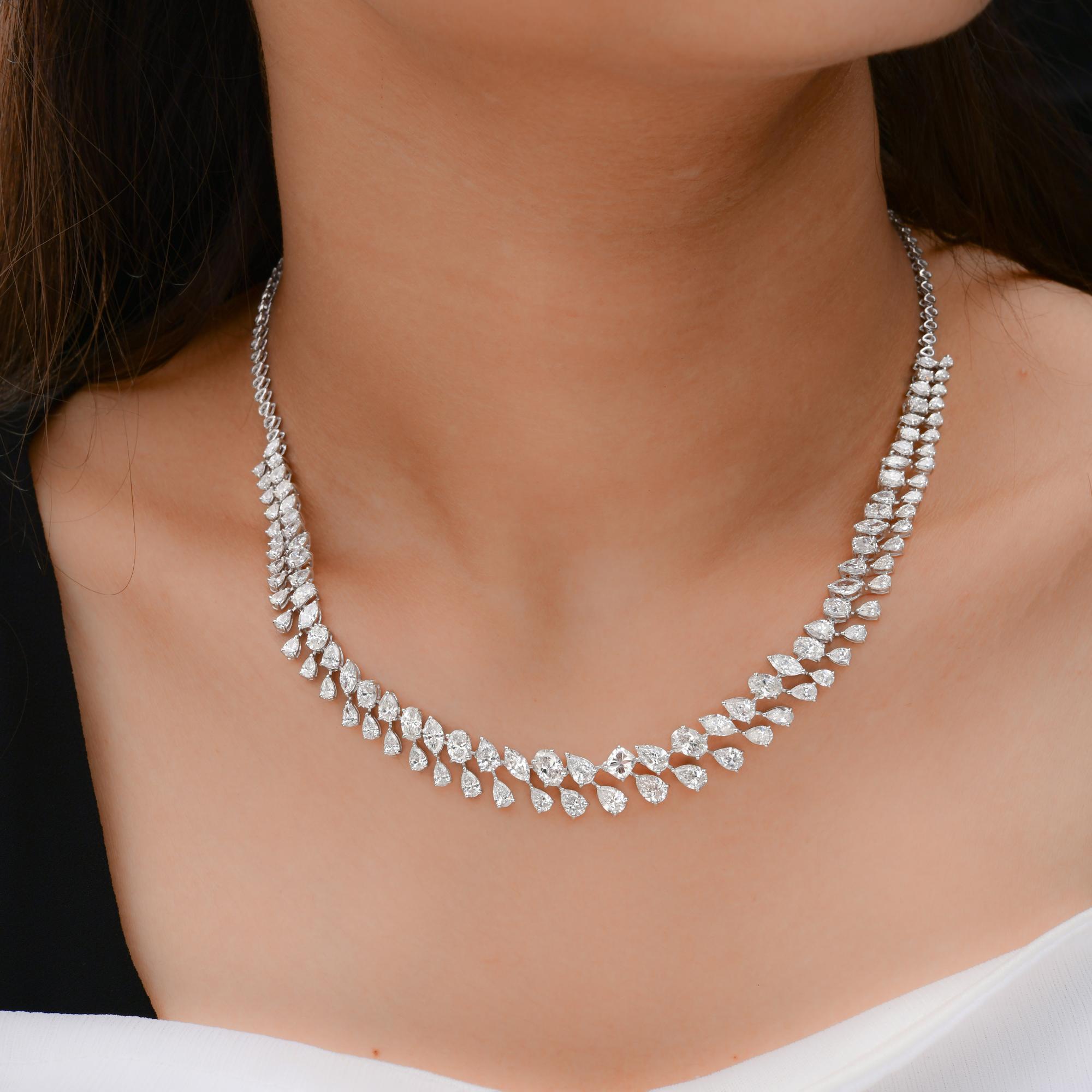 Pear Cut 13.80 Carat SI Clarity HI Color Diamond Necklace 14 Karat White Gold Jewelry For Sale
