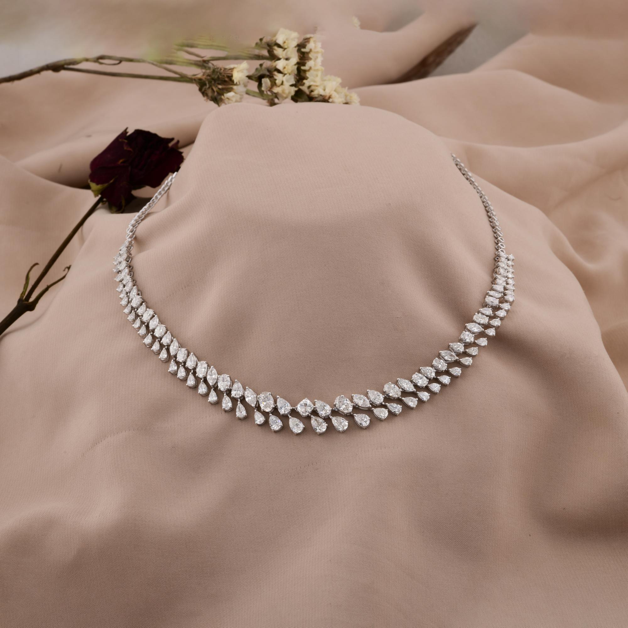 Women's 13.80 Carat SI Clarity HI Color Diamond Necklace 14 Karat White Gold Jewelry For Sale