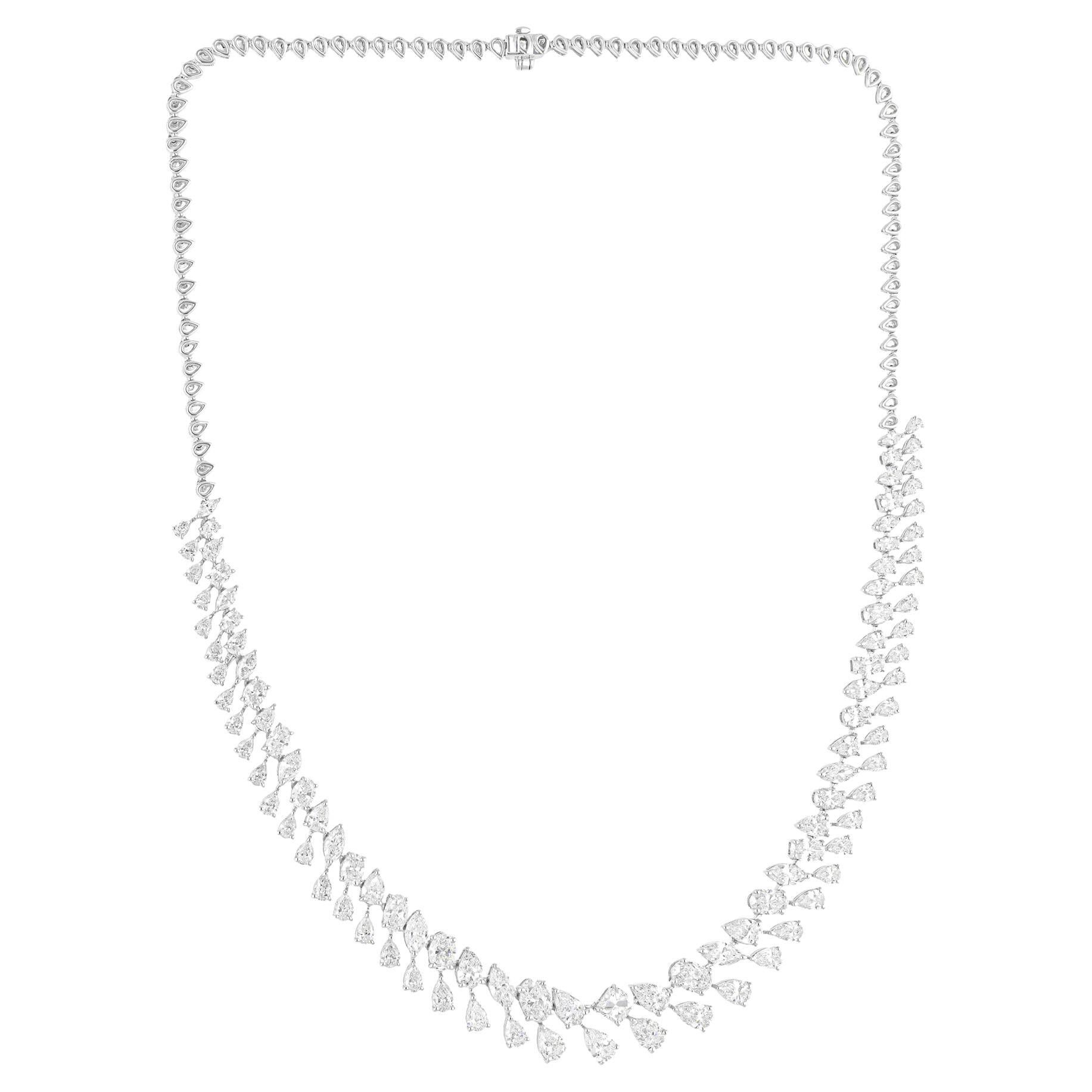 13.80 Carat SI Clarity HI Color Diamond Necklace 18 Karat White Gold Jewelry
