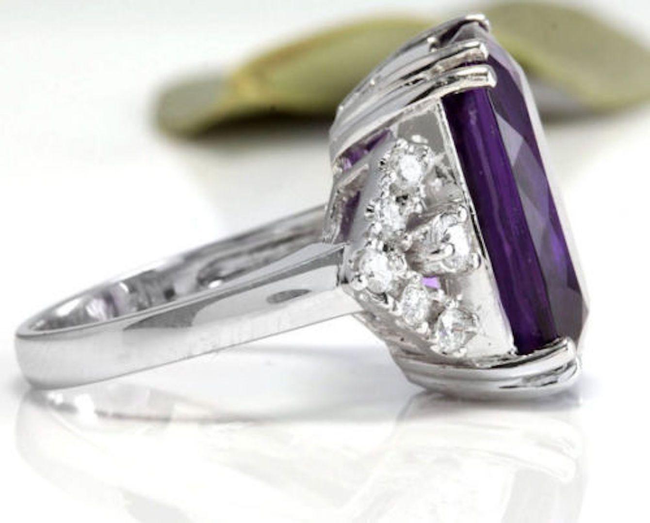 Mixed Cut 13.80 Carat Natural Amethyst and Diamond 14 Karat Solid White Gold Ring For Sale