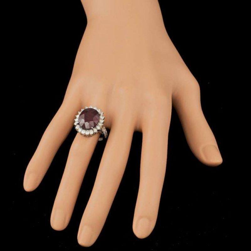 Mixed Cut 13.80 Carats Natural Red Ruby and Diamond 14K Solid White Gold Ring For Sale