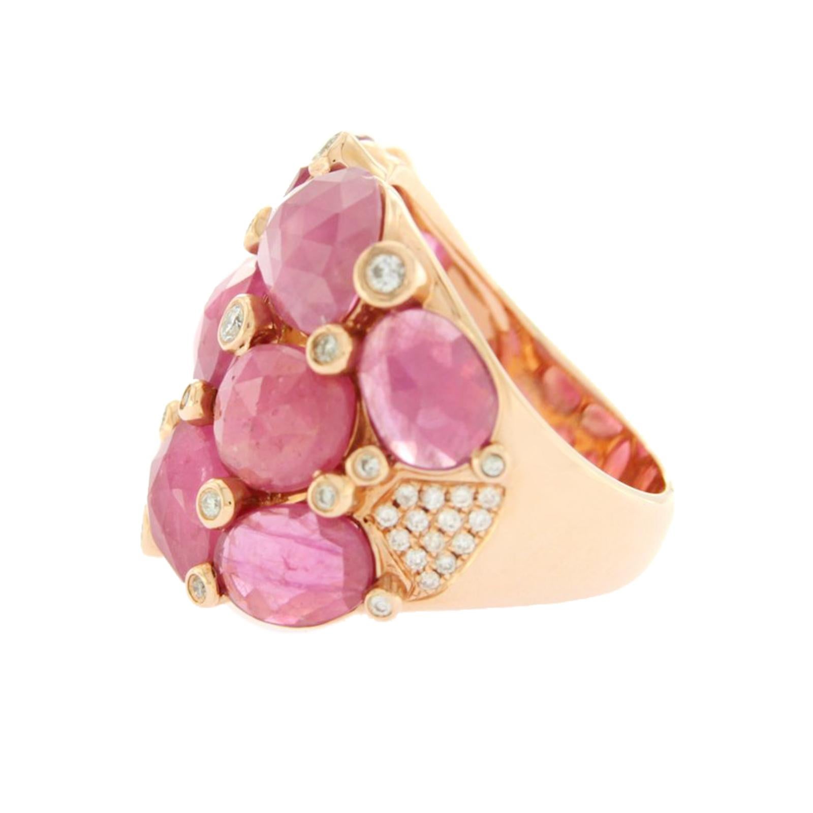 Women's 13.80 Ct Sliced Rose Cut Pink Sapphire & Diamonds In 14k Rose Gold Ring For Sale