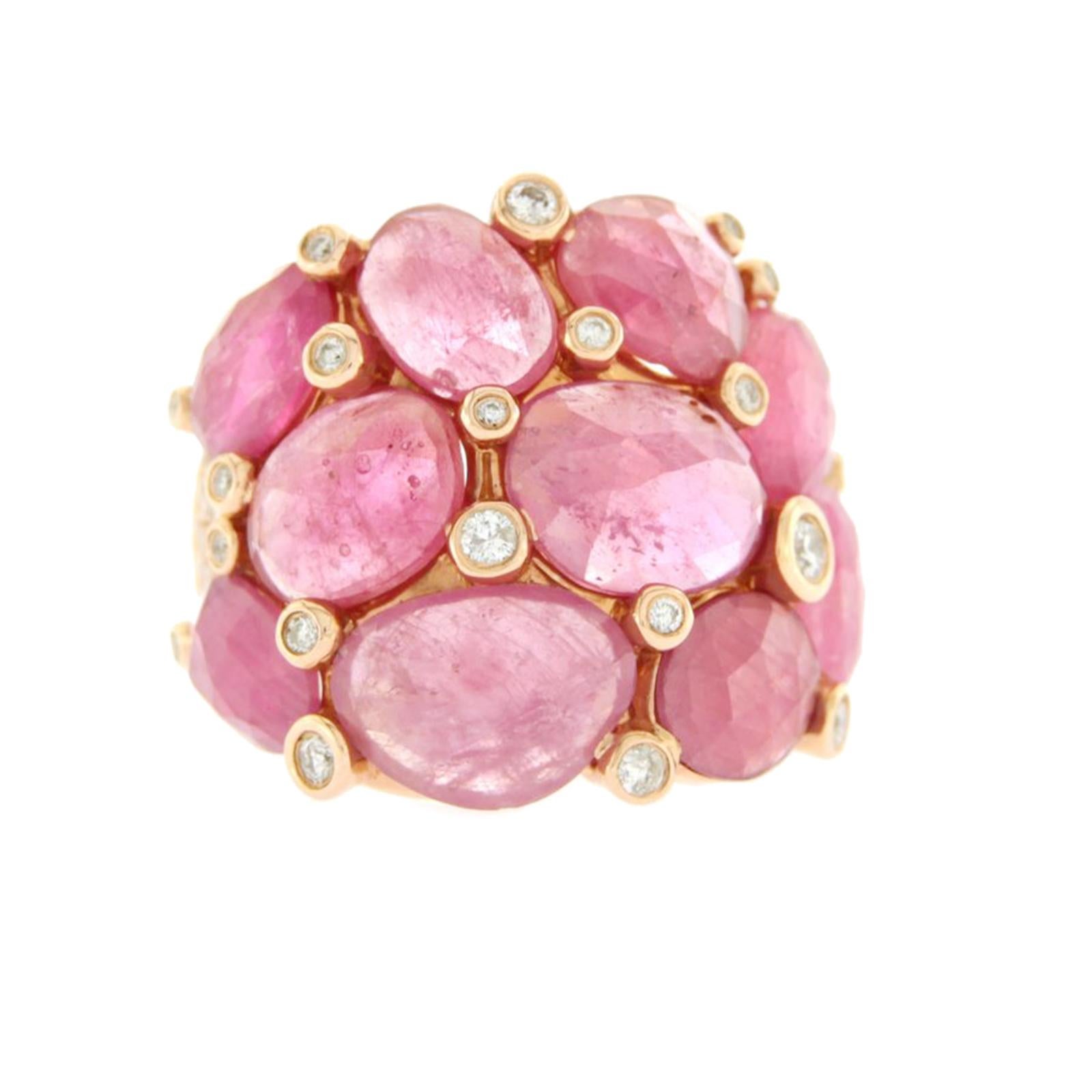 13.80 Ct Sliced Rose Cut Pink Sapphire & Diamonds In 14k Rose Gold Ring For Sale 1