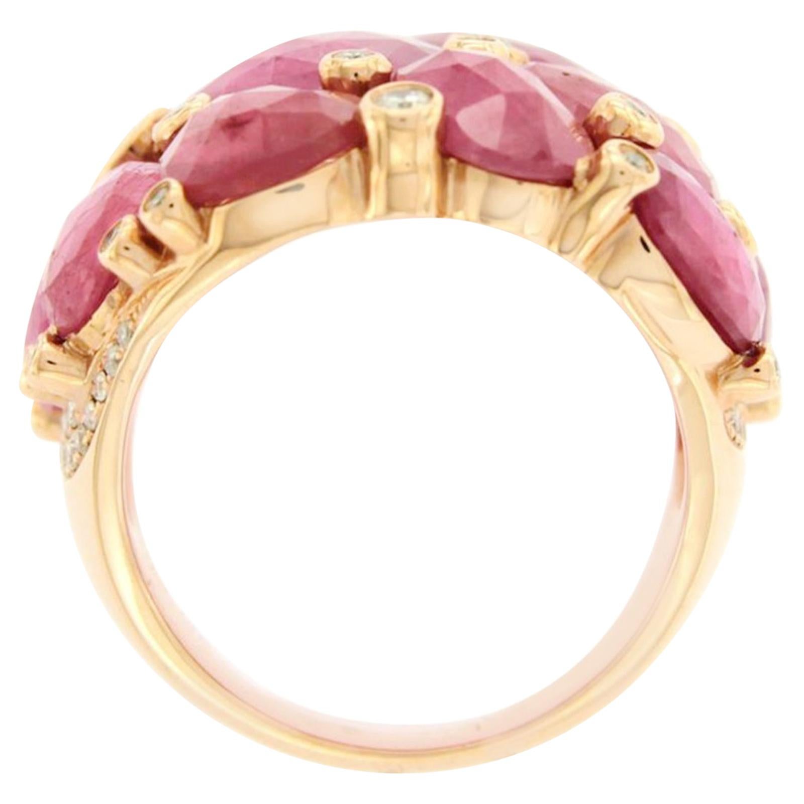 13.80 Ct Sliced Rose Cut Pink Sapphire & Diamonds In 14k Rose Gold Ring For Sale