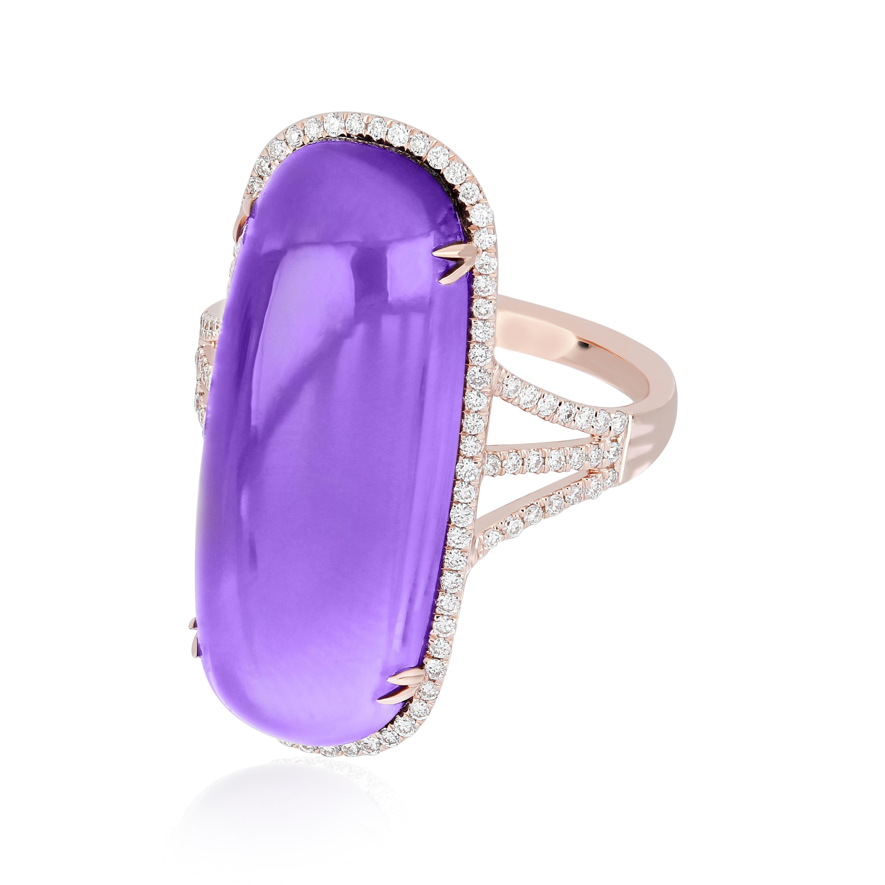 Modern 13.80 CT's Amethyst and Diamond Elongated Ring in 14Karat Rose Gold For Sale