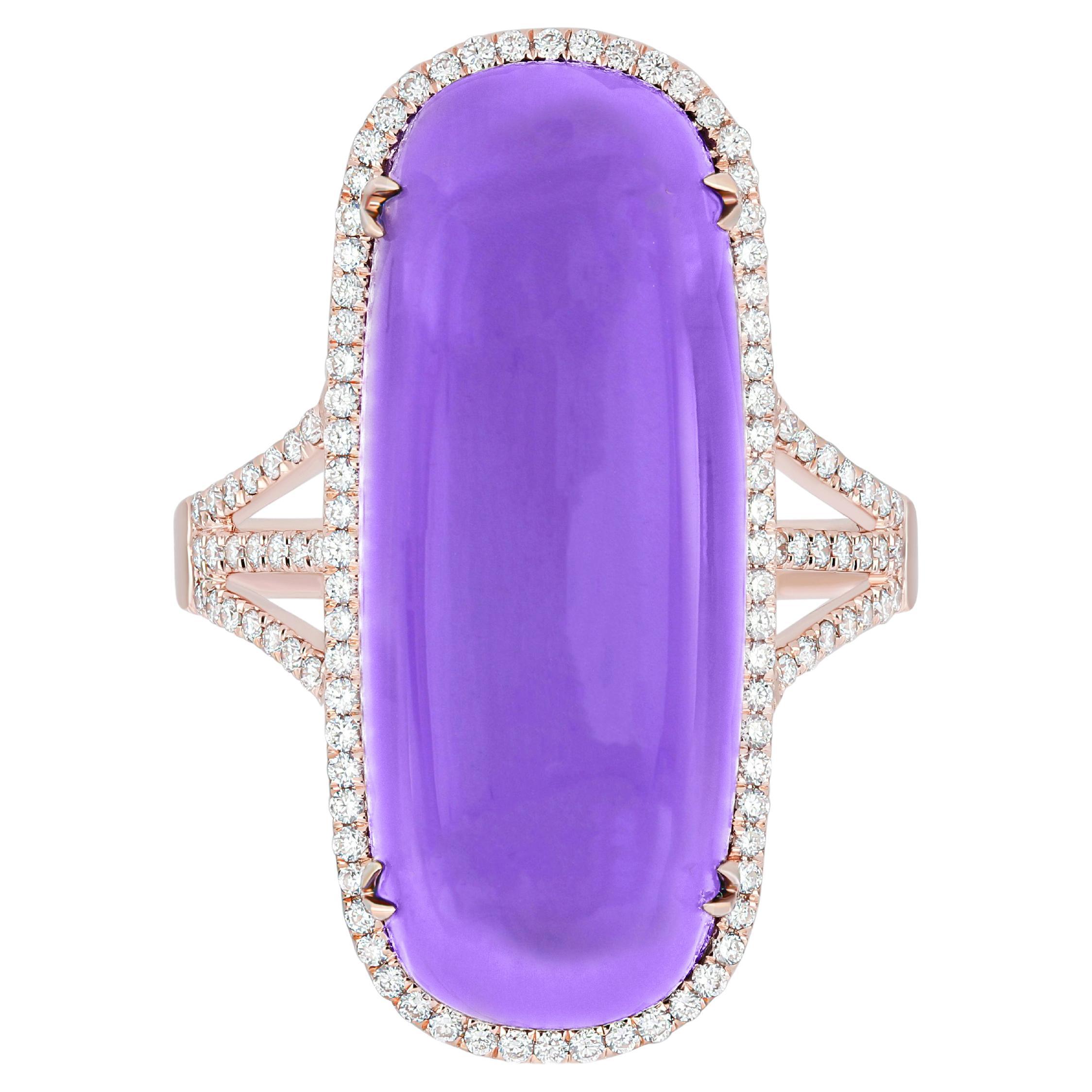 13.80 CT's Amethyst and Diamond Elongated Ring in 14Karat Rose Gold