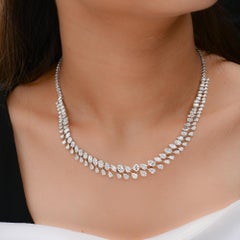 13.80Ct SI/H Diamond Multi Shape Wedding Double Layer Necklace in 14k White Gold