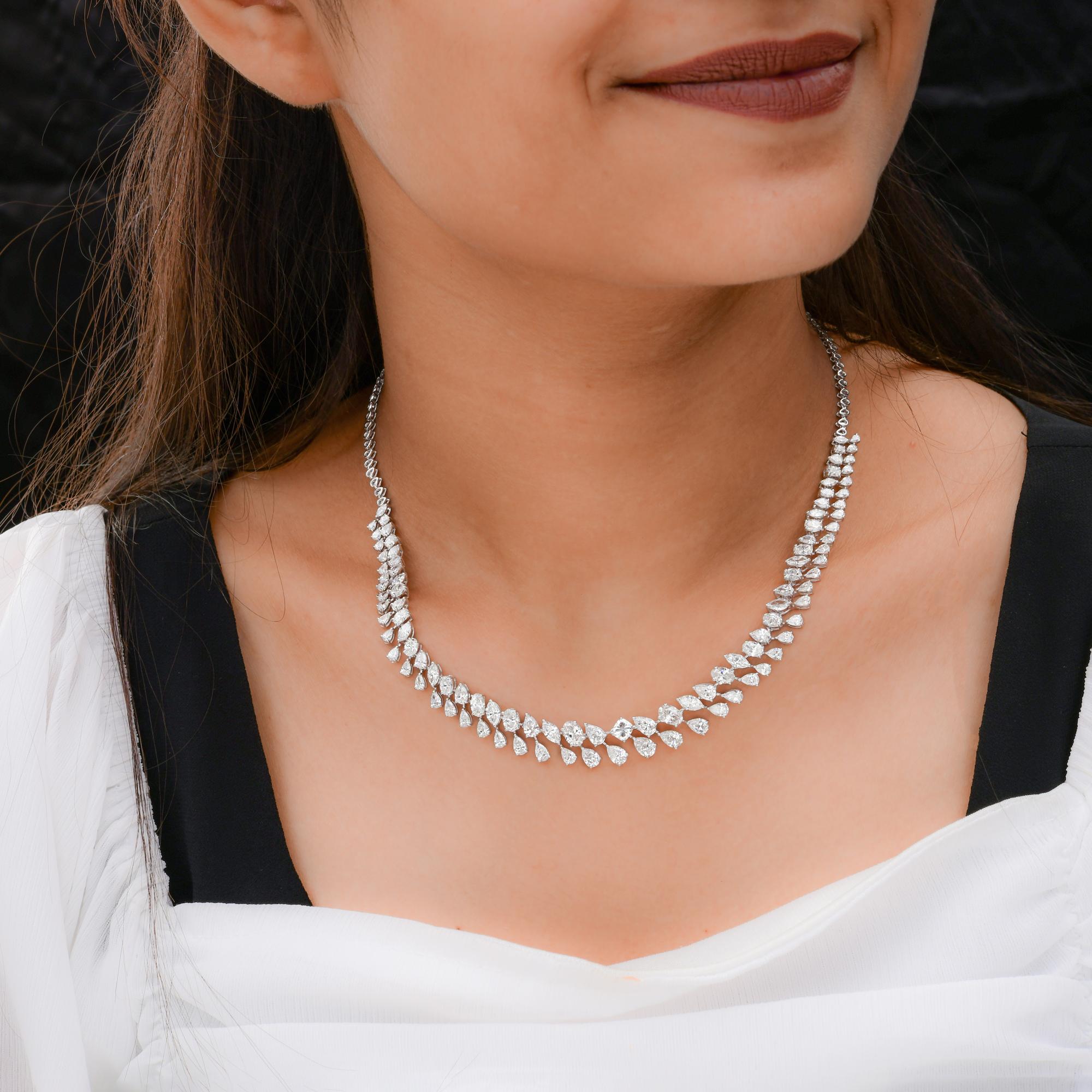 Mixed Cut 13.80Ct SI/H Diamond Multi Shape Wedding Double Layer Necklace in 14k White Gold For Sale