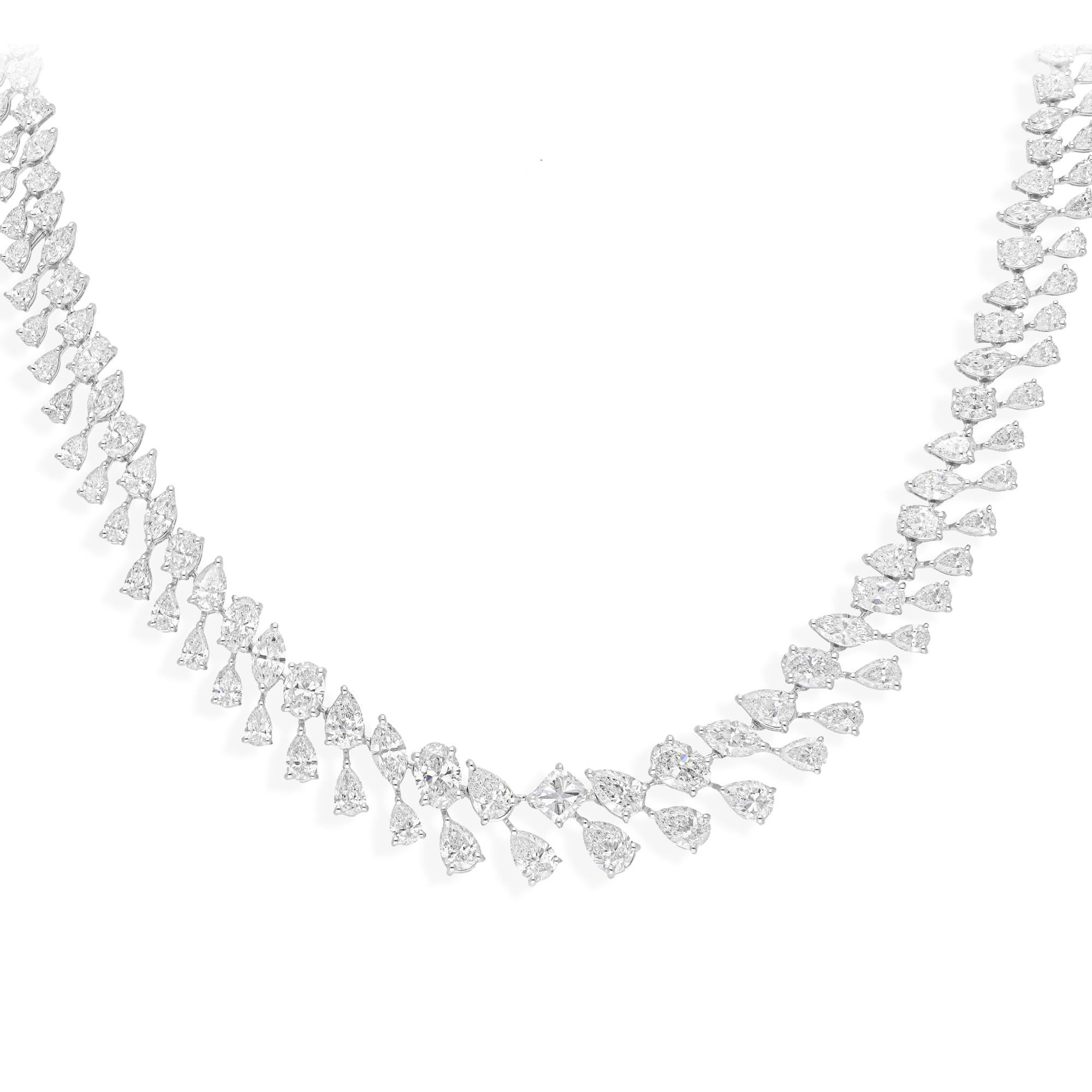 13.80Ct SI/H Diamond Multi Shape Wedding Double Layer Necklace in 14k White Gold In New Condition For Sale In Diera, Dubai