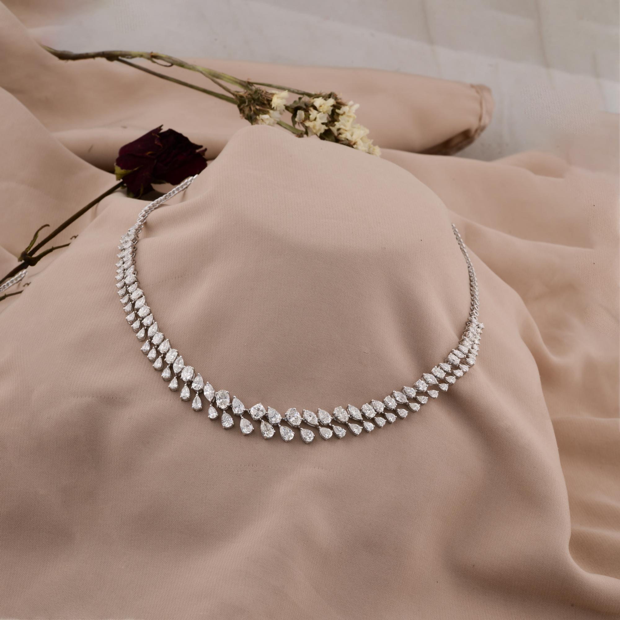 Women's 13.80Ct SI/H Diamond Multi Shape Wedding Double Layer Necklace in 14k White Gold For Sale