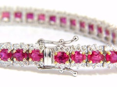 Bracelet tennis à trois rangées en or 14 carats avec rubis naturel rouge vif et brillant de 13,81 carats