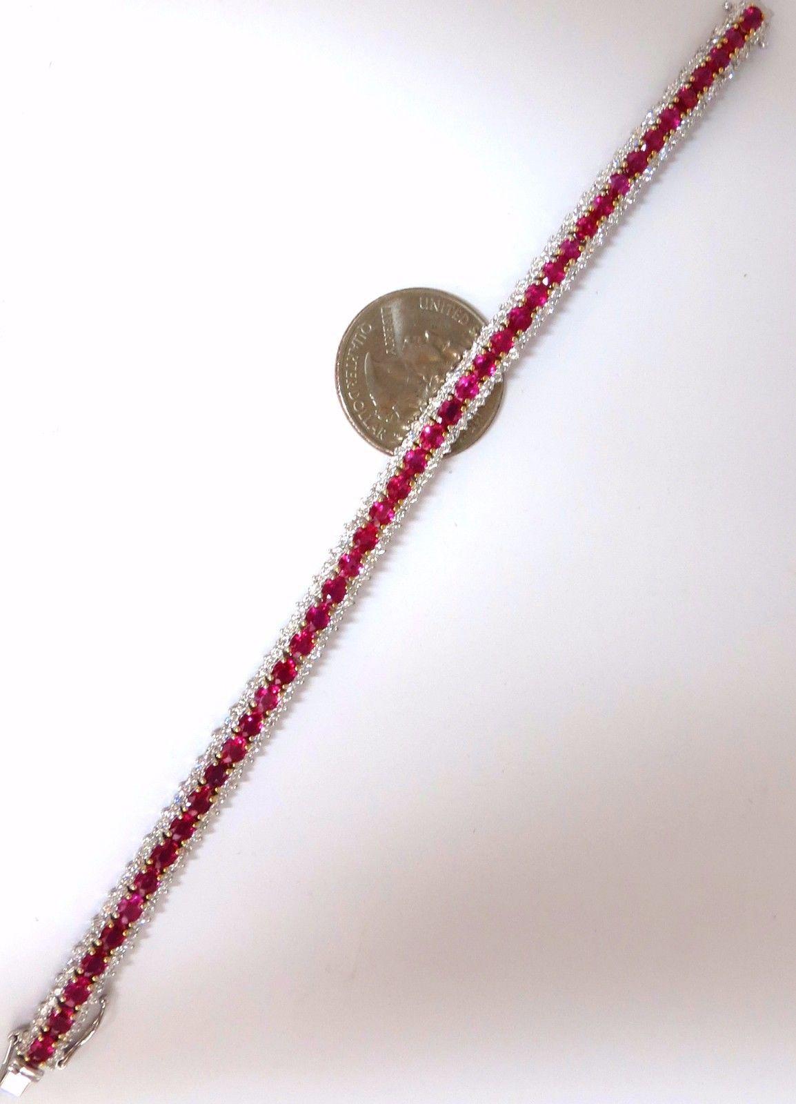 13.81 Carat Bright Vivid Red Natural Ruby Tennis Bracelet 14 Karat Three-Row In New Condition For Sale In New York, NY