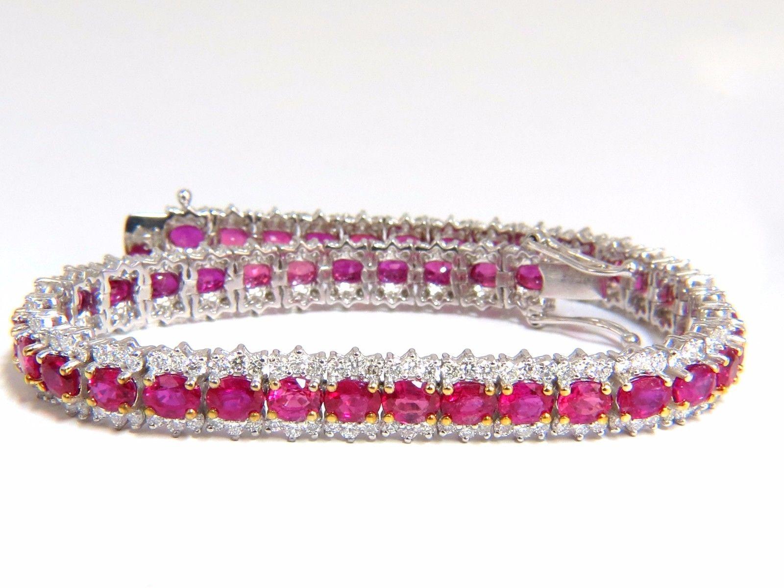 Women's or Men's 13.81 Carat Bright Vivid Red Natural Ruby Tennis Bracelet 14 Karat Three-Row For Sale