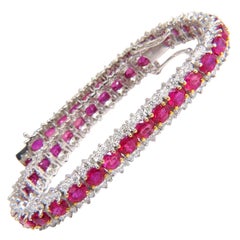 13.81 Carat Bright Vivid Red Natural Ruby Tennis Bracelet 14 Karat Three-Row*
