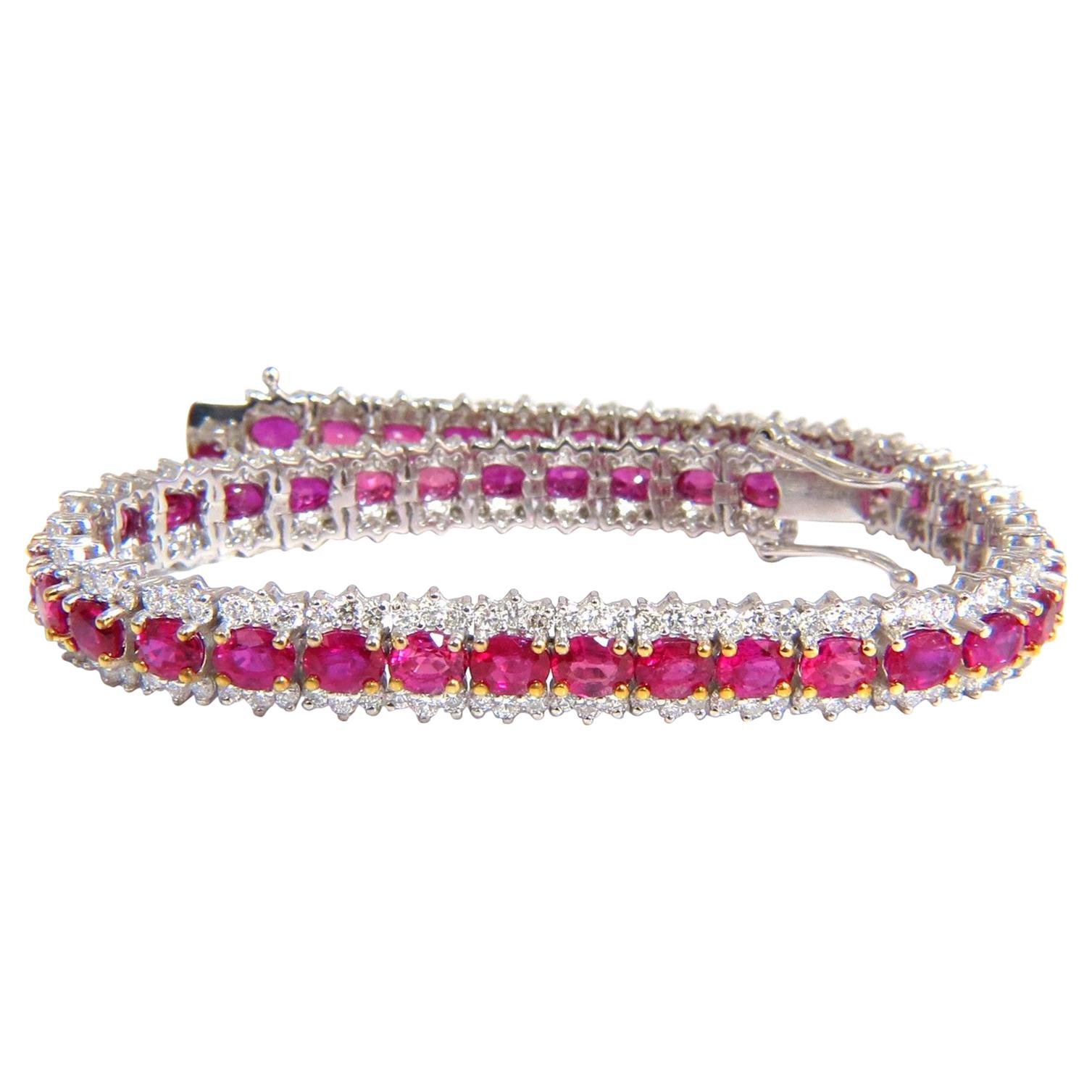 13.81 Carat Bright Vivid Red Natural Ruby Tennis Bracelet 14 Karat Three-Row For Sale