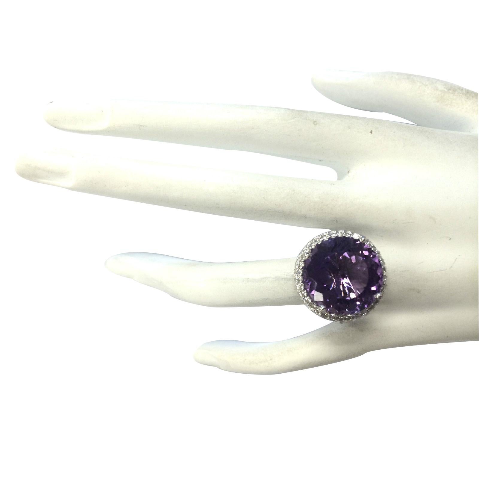 Amethyst Diamond Ring In 14 Karat White Gold  In New Condition For Sale In Los Angeles, CA