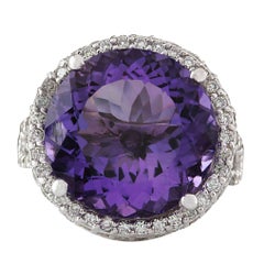 Amethyst Diamond Ring In 14 Karat White Gold 