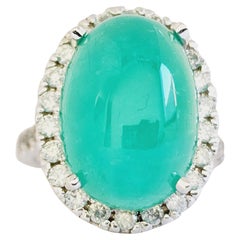 13.80 Carats Natural Colombian Emerald Cabochon 14 Karat White Gold Ring