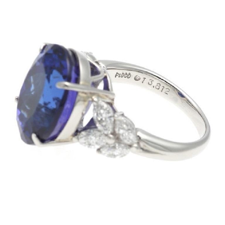 Artist 13.812ct Tanzanite and Diamond Platinum Ring, Size 6.5 For Sale