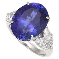 Used 13.812ct Tanzanite and Diamond Platinum Ring, Size 6.5