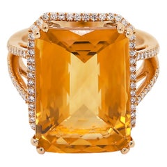 13.83 Carat Citrine and Diamond 18 Carat Rose Gold Cocktail Ring