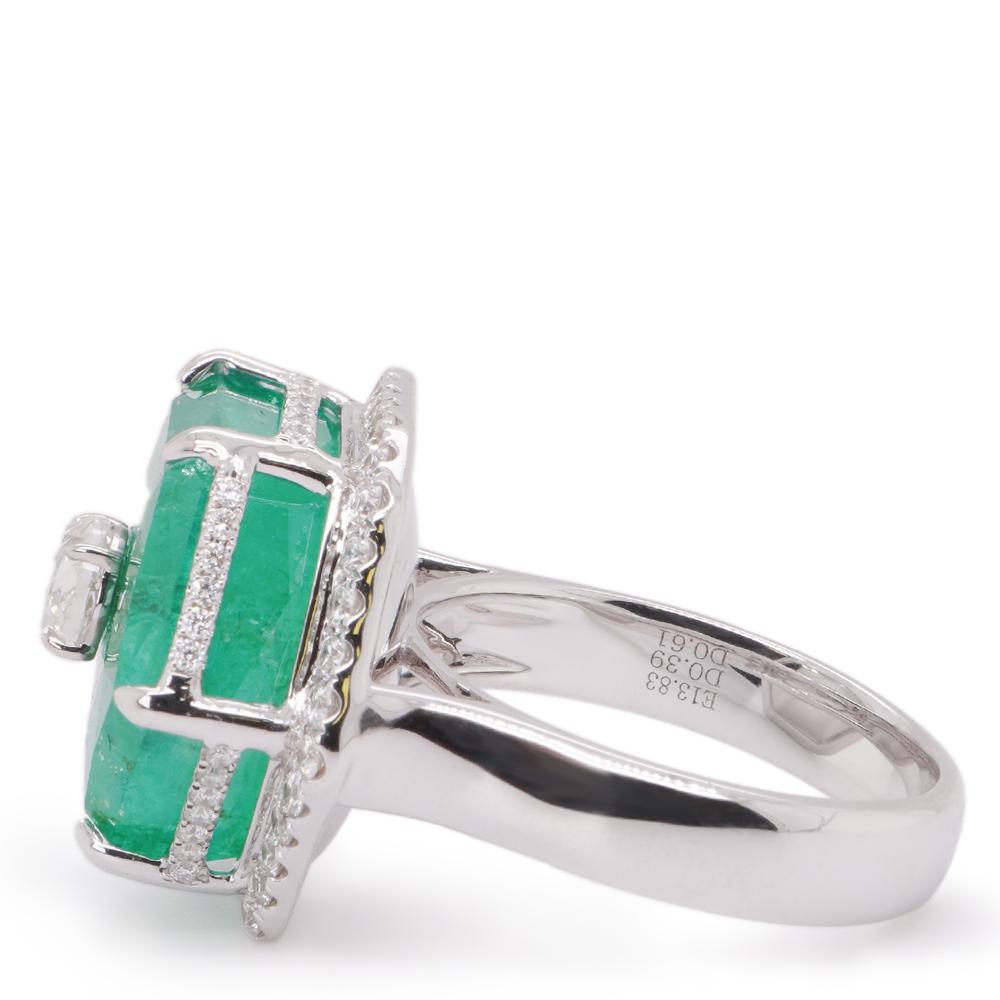 13,83 Karat kolumbianischer Smaragd & Diamant Kronenkopf Turner Ring 18K für Damen oder Herren