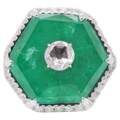 13,83 Karat kolumbianischer Smaragd & Diamant Kronenkopf Turner Ring 18K