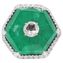 13.83 Carat Colombian Emerald & Diamond Crown Head Turner Ring 18K