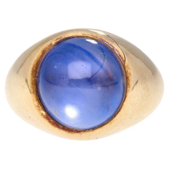 13.83 Carat No Heat Sri Lanka Blue Star Sapphire Bezel 18K Yellow Gold Mens Ring en vente