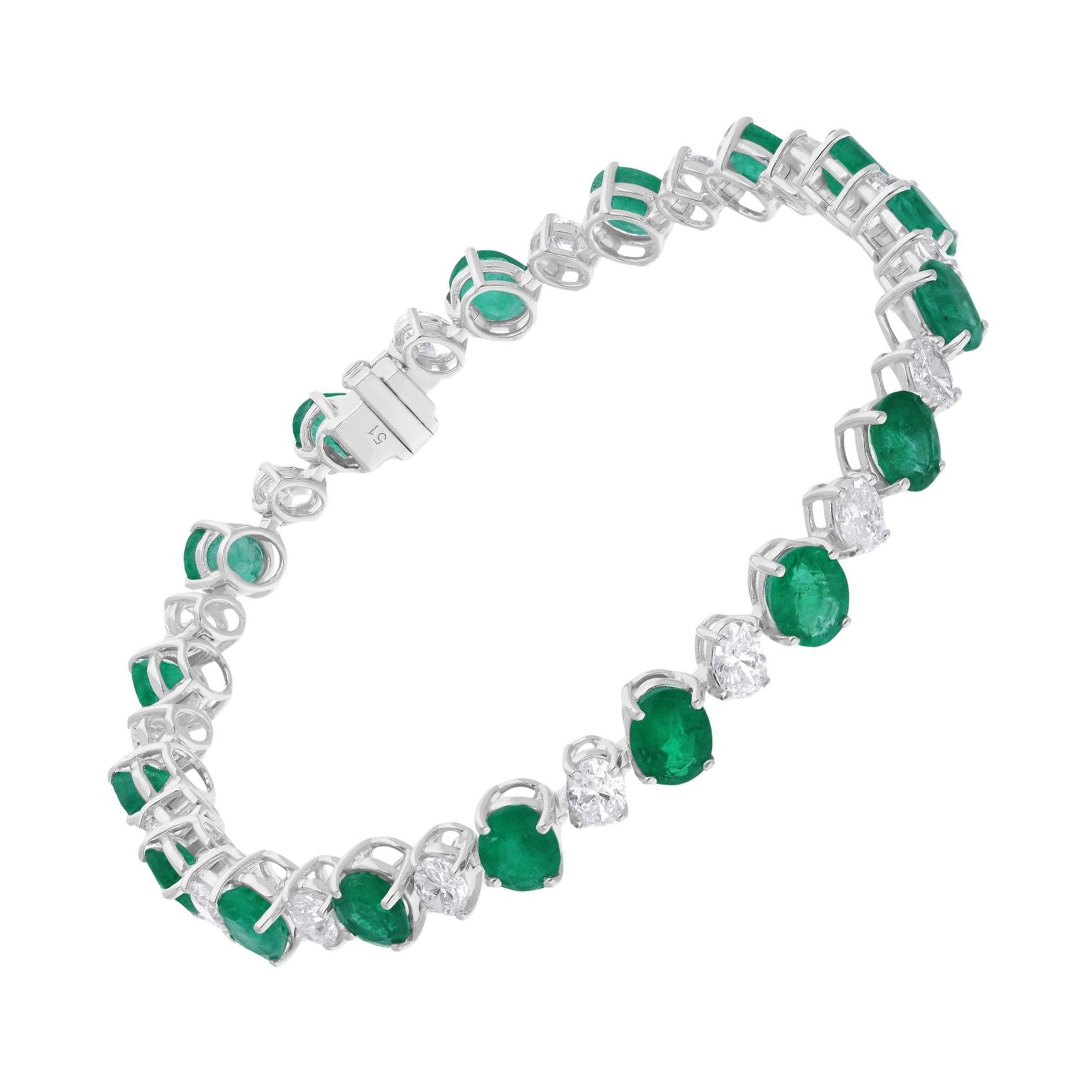 13.83TCW Zambian Emerald Diamond Tennis Bracelet 18K White Gold Fine Jewelry
