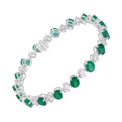 13.83TCW Zambian Emerald Diamond Tennis Bracelet 18K White Gold Fine Jewelry