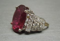 13.84 Carat GIA Rubellite and Deco Diamond Ring