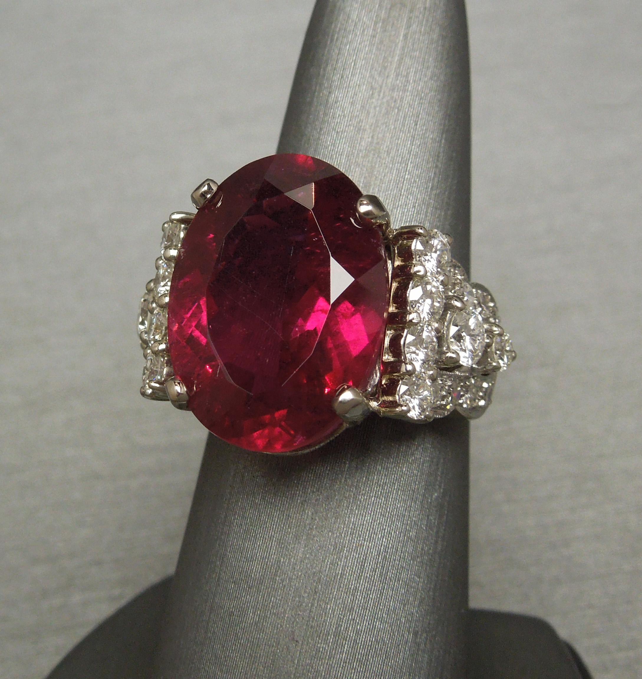 13.84 Carat GIA Rubellite and Deco Diamond Ring For Sale 9