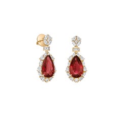 Sunita Nahata Rubellite 13.84ct. Drop Earrings in 18KYG with Diamond.