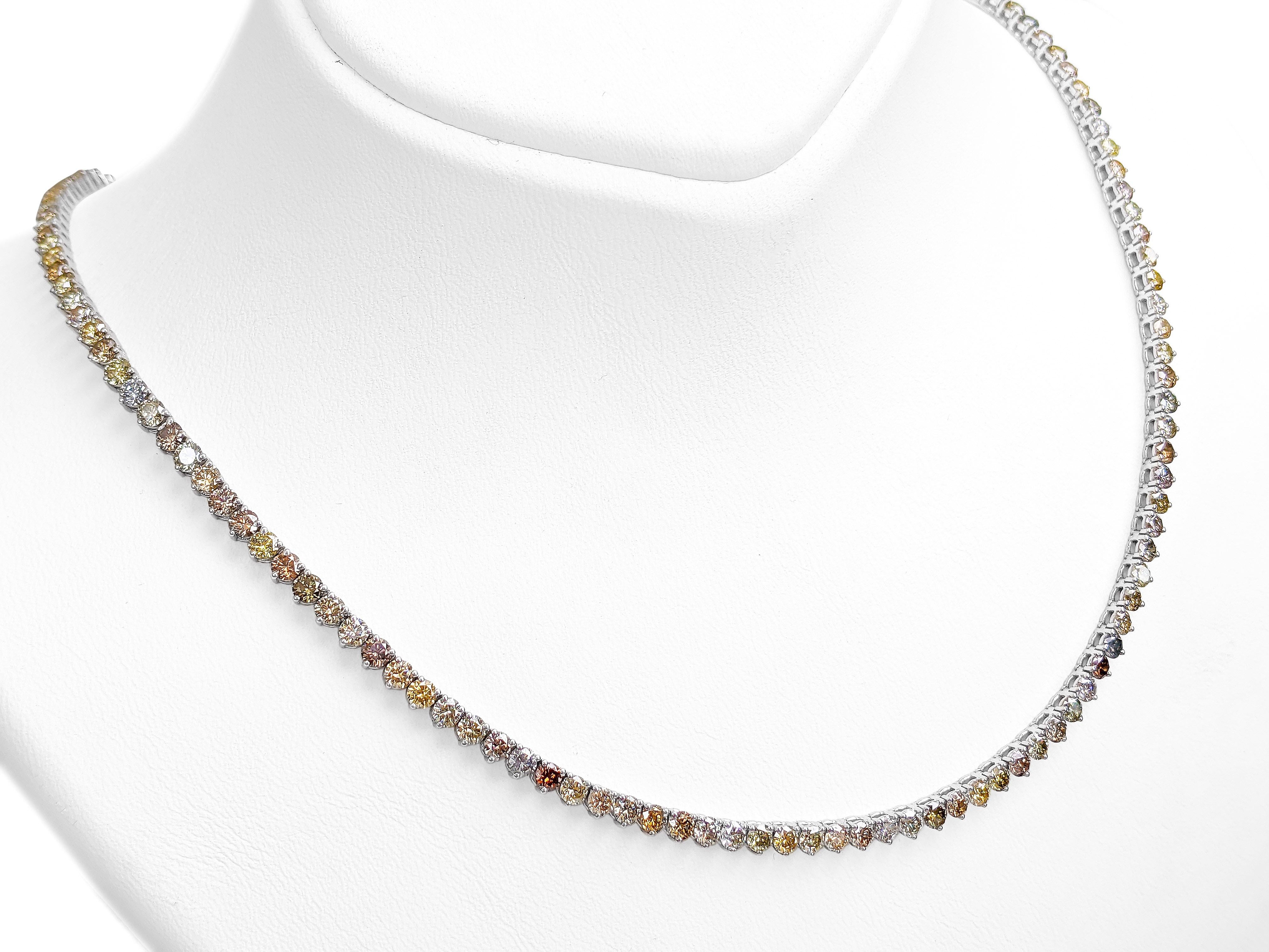 Women's NO RESERVE - 13.85 Carat Fancy Color Diamonds, 14k White Gold Necklace