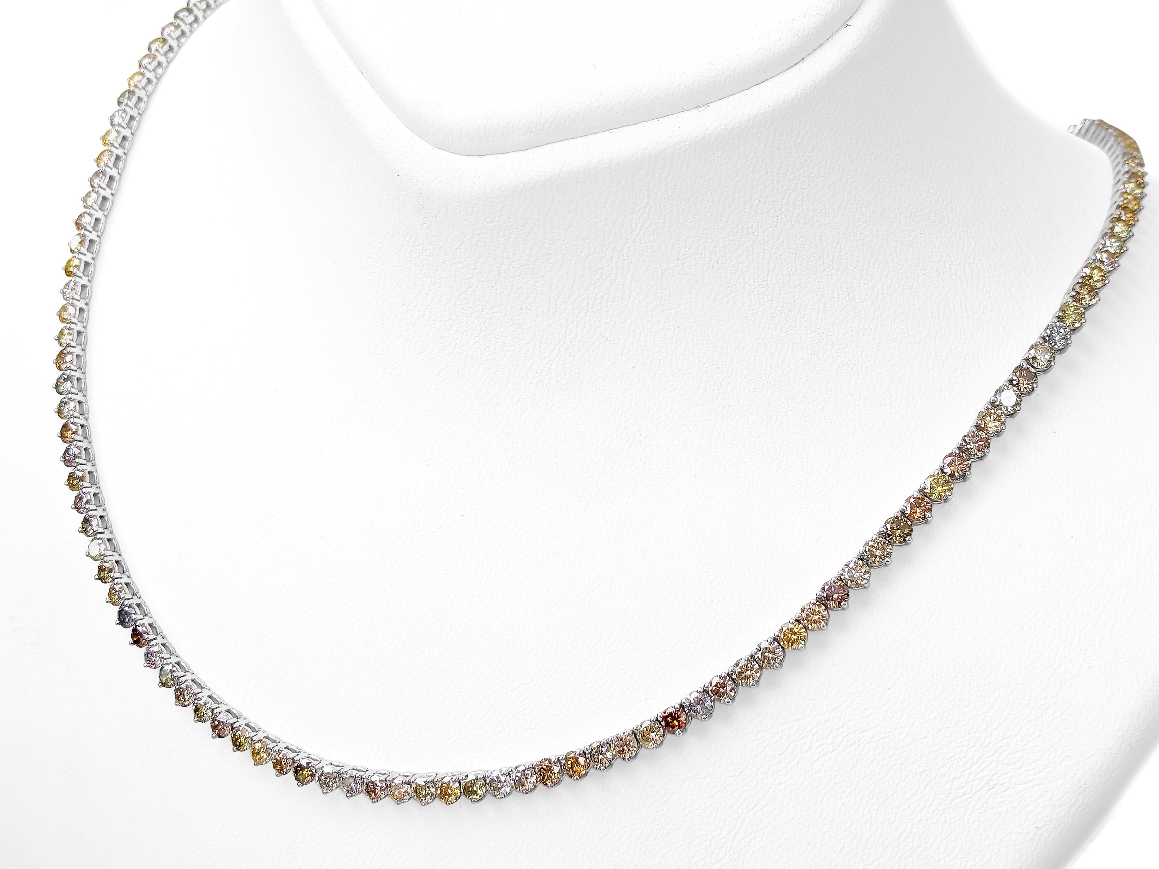 NO RESERVE - 13.85 Carat Fancy Color Diamonds, 14k White Gold Necklace 2