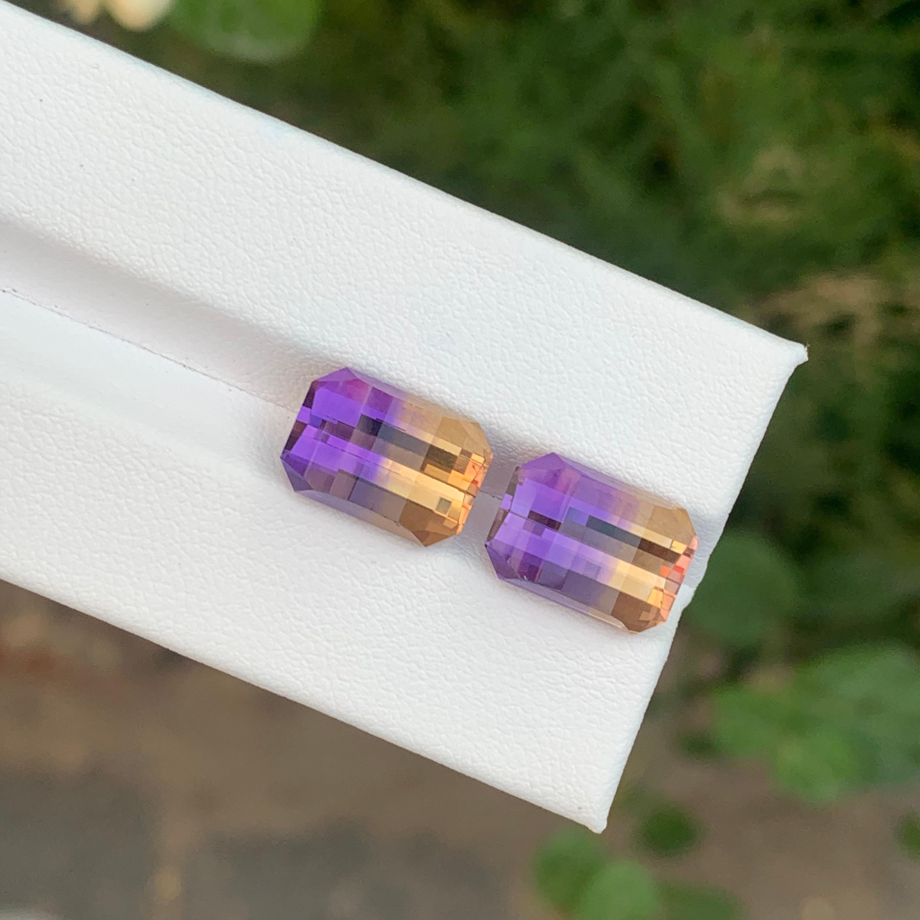 Faceted Ametrine Pair

Weight: 13.85 Carats
Dimension: 12.6 x 8.7 x 7.7 Mm And 
                     12.7 x 8.9 x 7.9 Mm 
Cut: Pixel 
Color: Purple & Yellow
Treatment: Non
Certificate: On Client Demand
.
Ametrine is a unique and striking gemstone