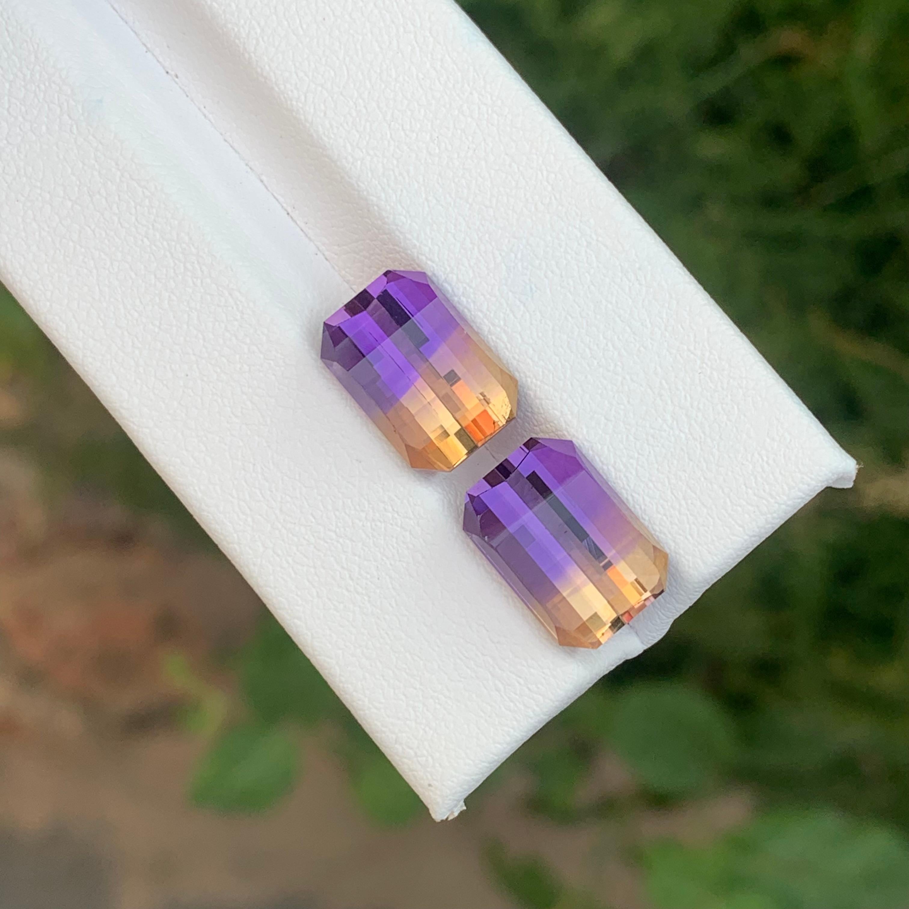 Arts and Crafts 13,85 Carati Nature sciolti Ametrine Pair Pixel Cut Gemstone in vendita