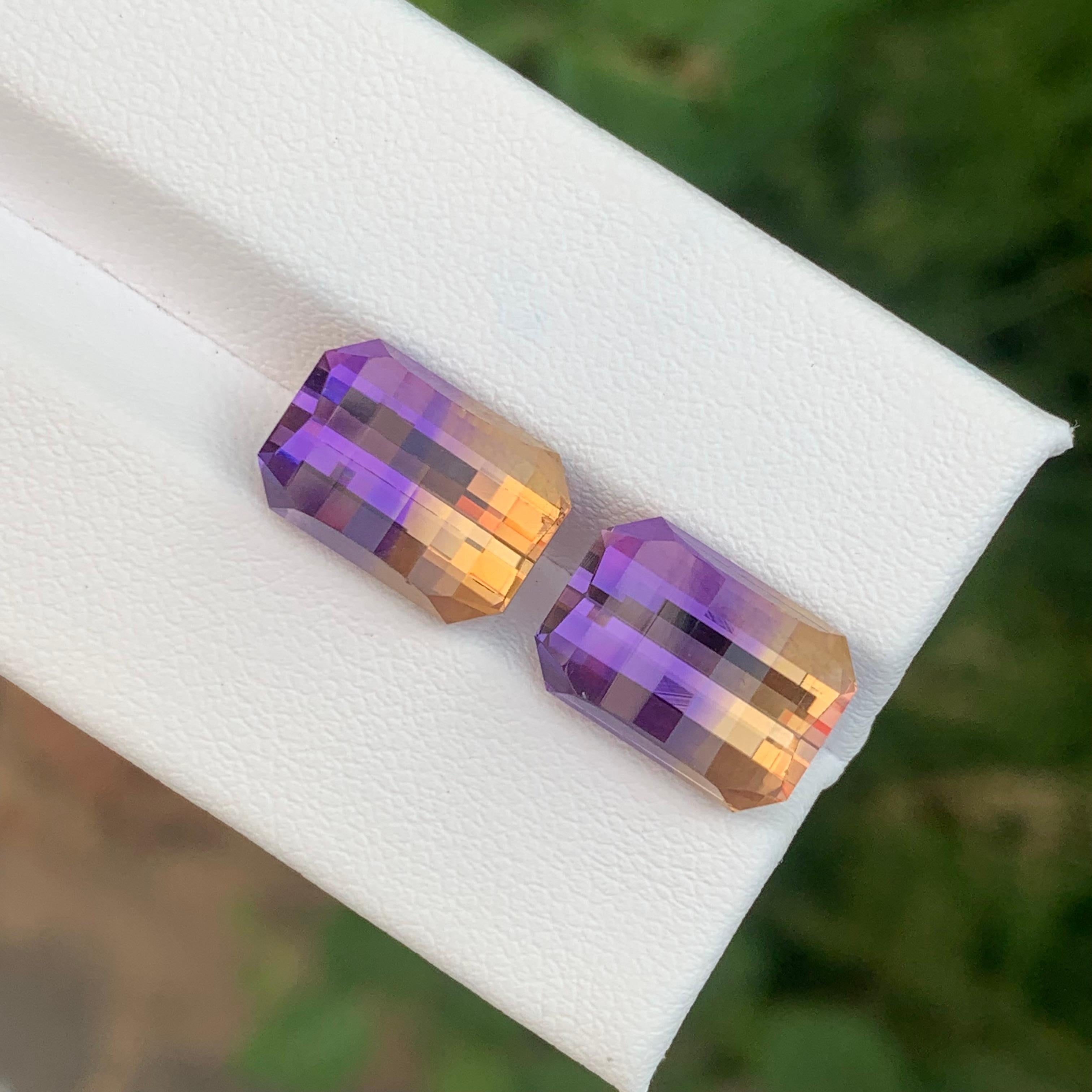 Taglio smeraldo 13,85 Carati Nature sciolti Ametrine Pair Pixel Cut Gemstone in vendita