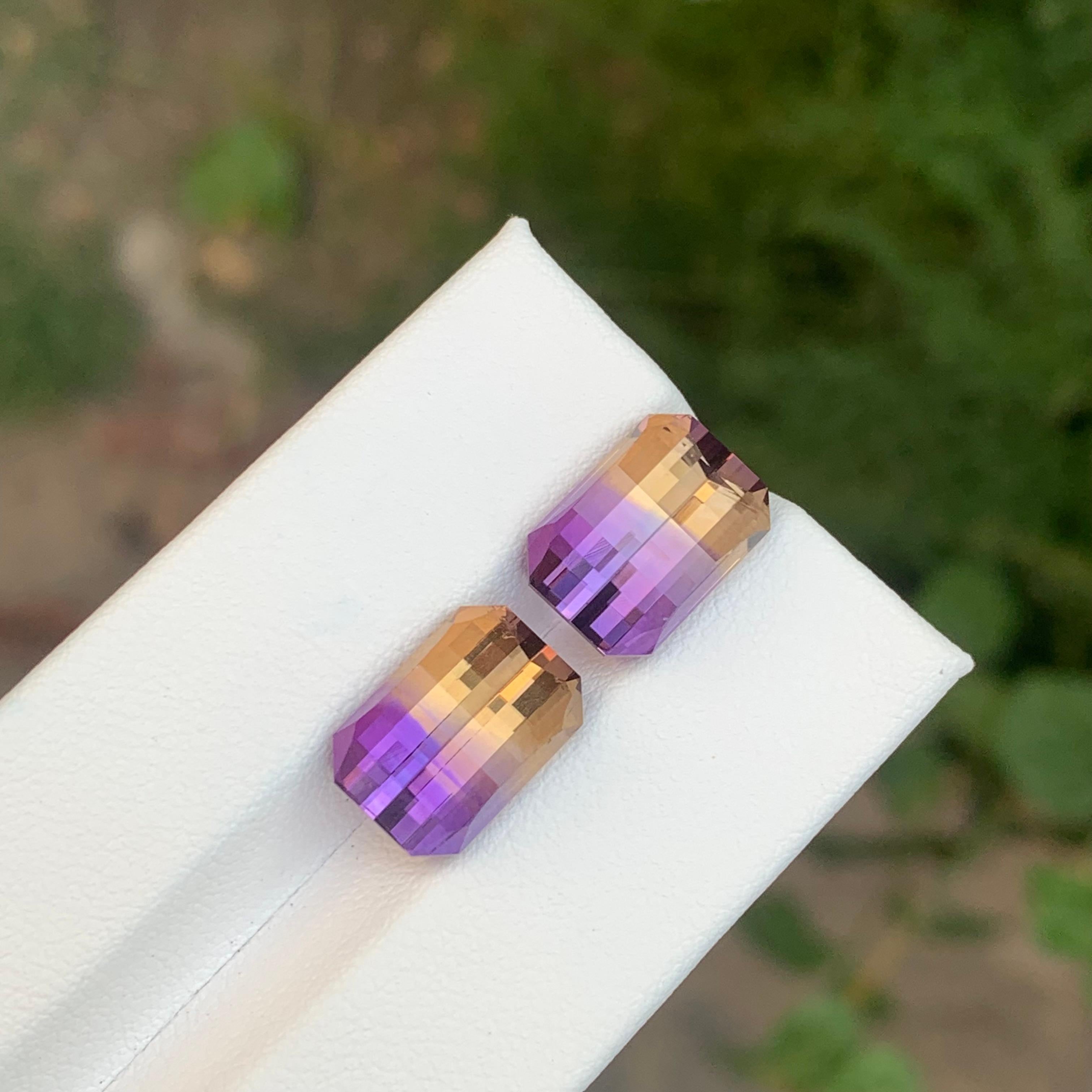 da uomo o donna 13,85 Carati Nature sciolti Ametrine Pair Pixel Cut Gemstone in vendita