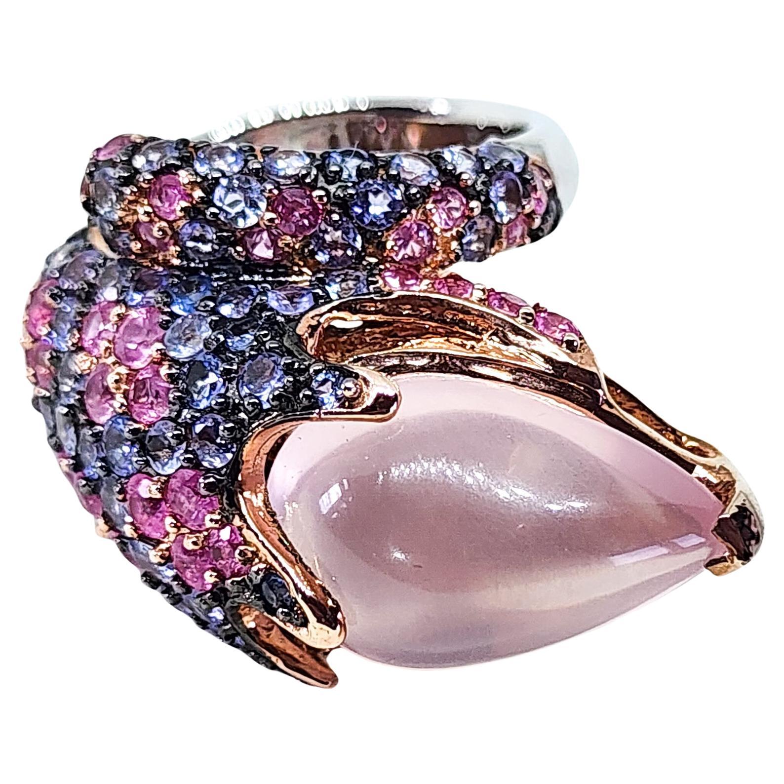 13.85cts Candy Ombre Color Bypass Ring Pink Blue Purple Sapphire and Rose Quartz 5