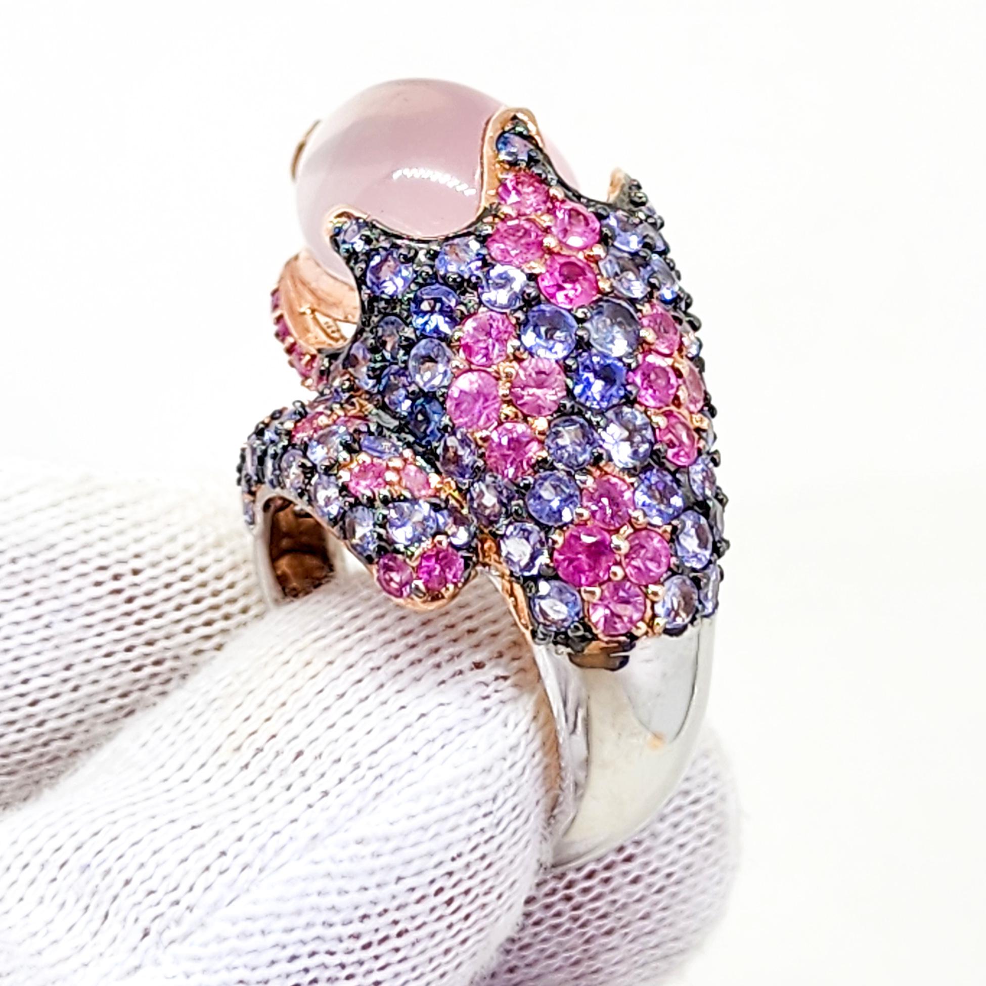 13.85cts Candy Ombre Color Bypass Ring Pink Blue Purple Sapphire and Rose Quartz 7