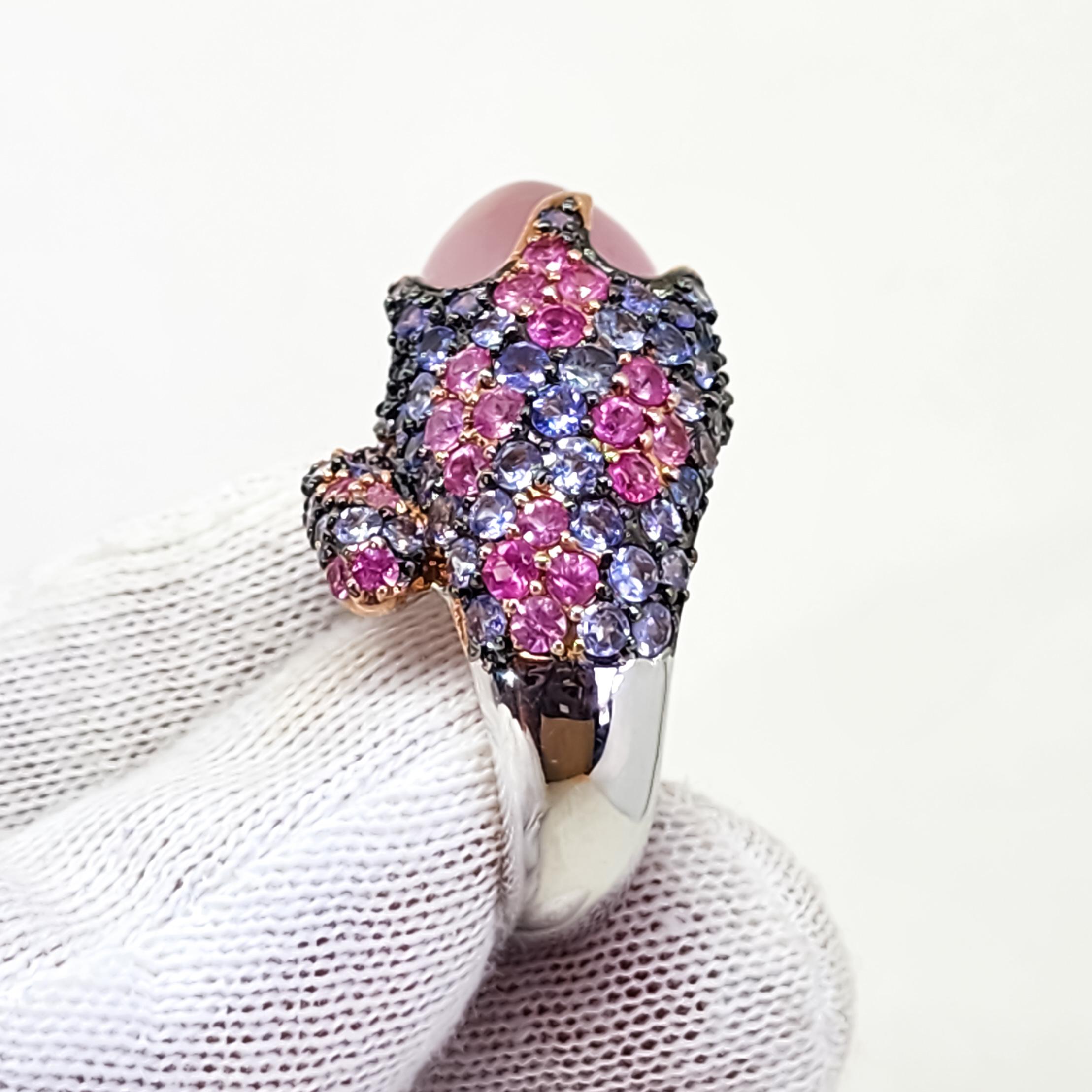 13.85cts Candy Ombre Color Bypass Ring Pink Blue Purple Sapphire and Rose Quartz 8