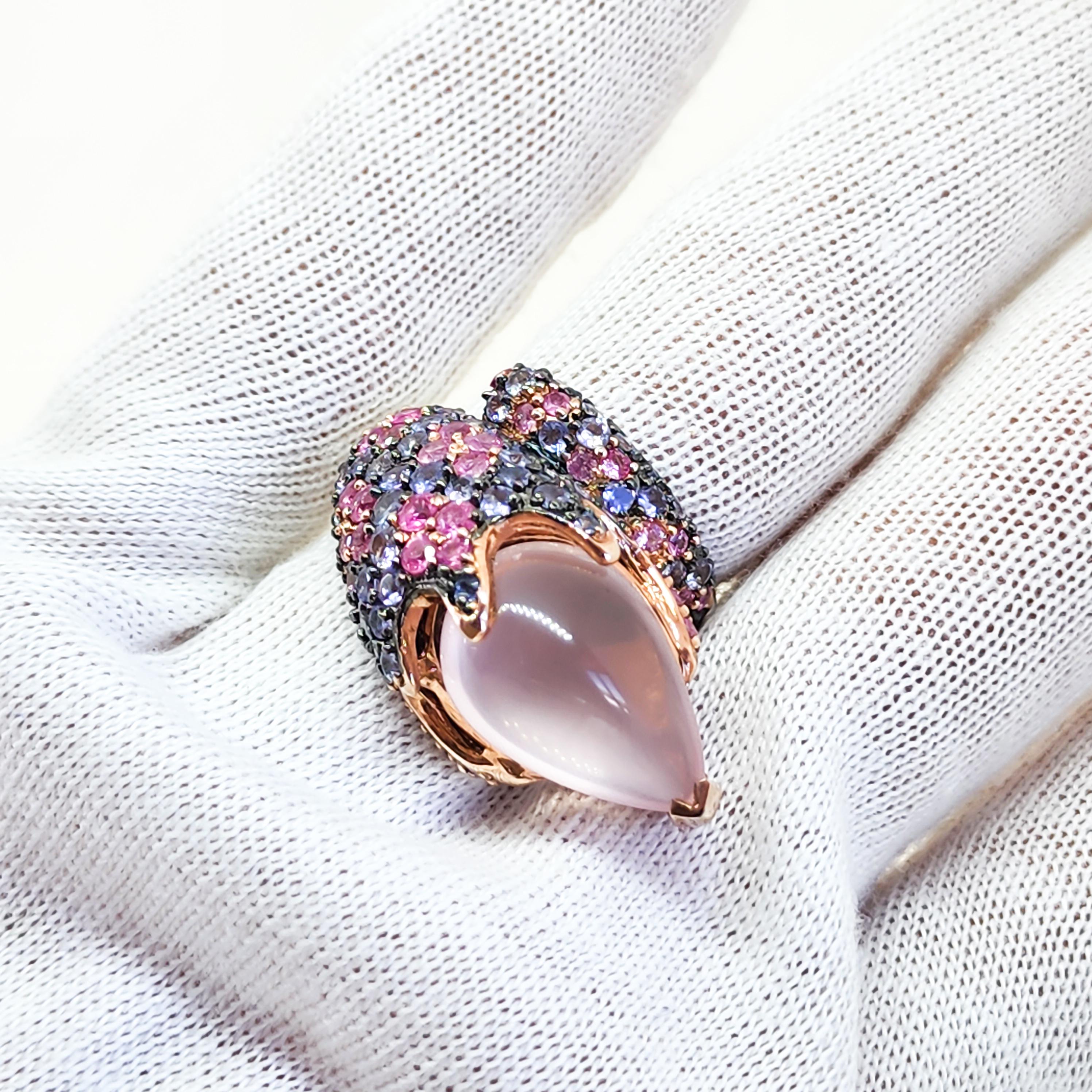 13.85cts Candy Ombre Color Bypass Ring Pink Blue Purple Sapphire and Rose Quartz 10